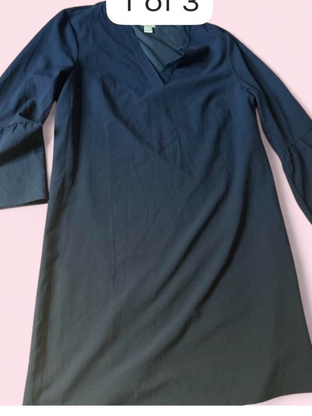 J. Crew Navy V-Neck Midi Dress with Subtle Bell Sleeves